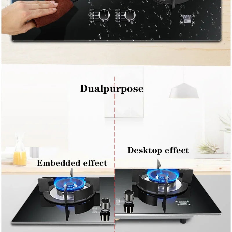 DC330 Gas Stove Household Desktop Embedded Double Stove Natural Gas Liquefied Gas Stove/Toughened Glass Panel.