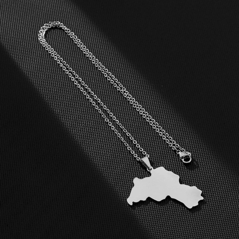 Stainless Steel Kurdistan Map Pendant Necklace for Couple Ethnic Jewelry Valentines Women Men Unisex Charm Gift.