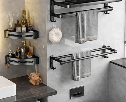 Beliebter Stil, 40/50 cm, selbstklebende Wandhalterung für Badezimmer, wasserdicht und rostfrei, Aufbewahrungsregal mit Haken, Handtuchhalter