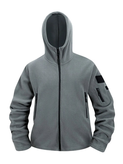 Autumn Winter Polar Fleece Warm Hooded Jacket Mens Full-Zip Up Windproof Hooded Coat Outdoor Loose Casual Fleece Sweatshirt.