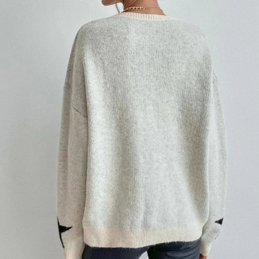 Stern Pullover Pullover Frauen Herbst Frühling Einfache Strick Elastische Pullover Jumper Casual Dicke Warme Schwarz Weiß Grundlegendes Jumper