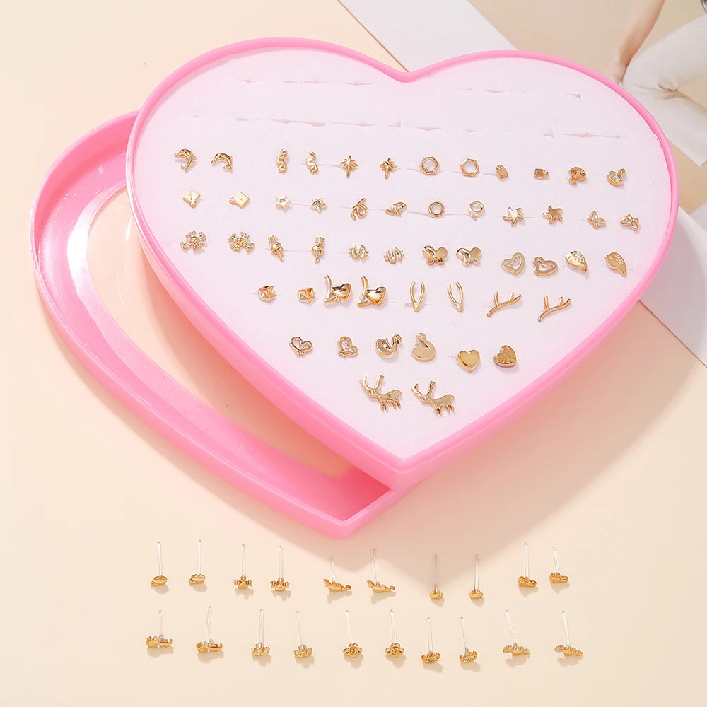 Multicolor 36Pairs Cartoon Hypoallergenic Plastic Stud Earrings Set For Women Girl Cute Animal Flower Ear Wedding Gifts Jewelry