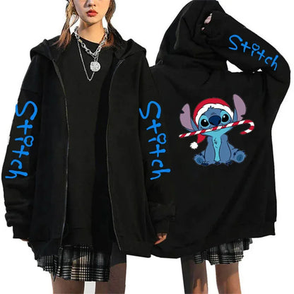 Men's and women's Lilo Stitch hooded jackets, Bonita Harajuku anime, cartoon Gothic streetwear, women's zippered sweaters.