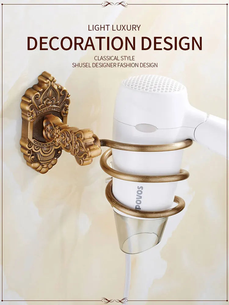 Haartrockner-Halter, Aluminium, antikes Badezimmer-Regal, Aufbewahrung, nagelfrei, Wandregal, montierter Organizer, Spiralständer, Zahnbürstenhalter