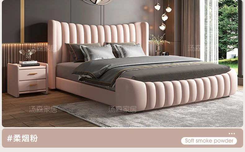 Hohes Kopfteil, Doppelbettgestell, schlichtes Holz, elegantes Queen-Size-Bett, Einzelbettgestell, Nachttische, Aufbewahrung, Cama Moderno Lujo-Möbel