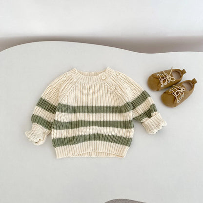 Baby-Pullover für Herren und Damen, neue Herbst-Stile für Säuglinge und Kleinkinder, gestreifte Strickoberteile und Hosen-Sets.
