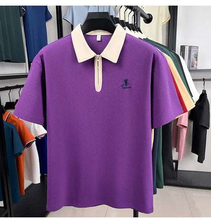 Luxury brand short sleeve polo shirt men's fashion Pony embroidered summer trendy breathable casual color blocked lapel T-shirt