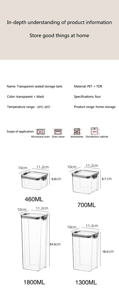 Dry Food Storage Box Food Containers Transparent Stackable Kitchen Spaghetti Noodles Sealed Tank Cans Organizers Bottles.