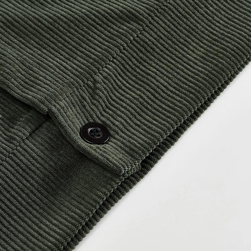 Men's Corduroy Jacket Stand-up Collar Slim Fit Retro Multi-pocket Workwear Commuter Coat for Spring And Autumn
