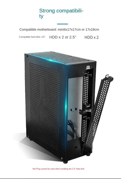 Desktop Chassis ITX Computer Case Mini NAS Computer Case Dual 3.5-Inch Hard Drive Front USB3.0 TYPEC Interface.