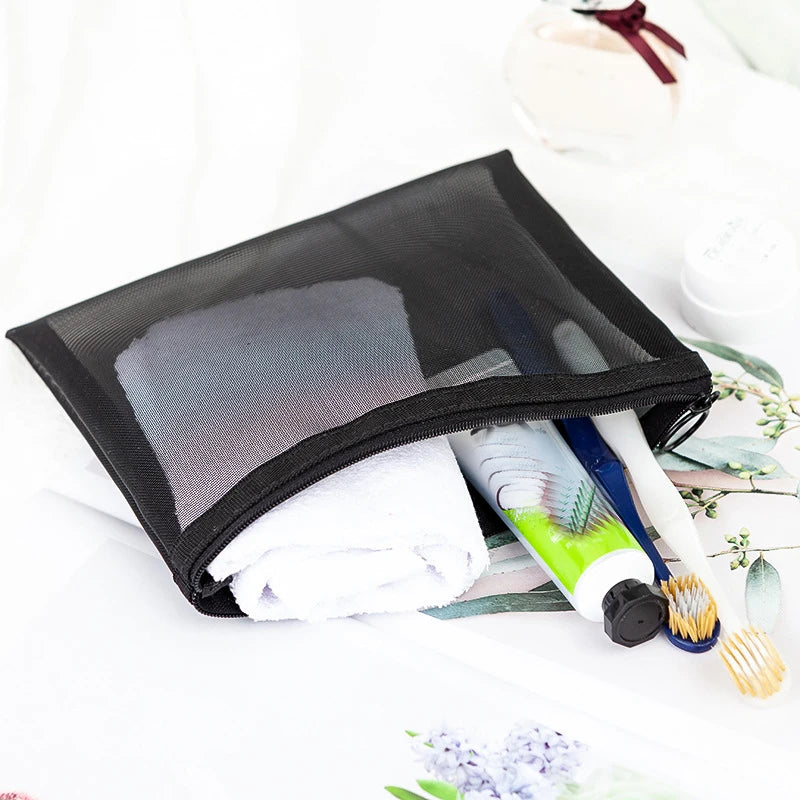 1pcs Transparent Mesh Zipper Cosmetic Bag Women Necessary Organizer Fashion Small Large Black Toiletry Bags Makeup Pouch Case