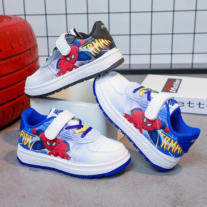 Disney Children's Casual Shoes Cartoon Boys' Breathable Fashion Sports Shoes Sneakers Pu Leather Blue White Shoes Size 26-37.