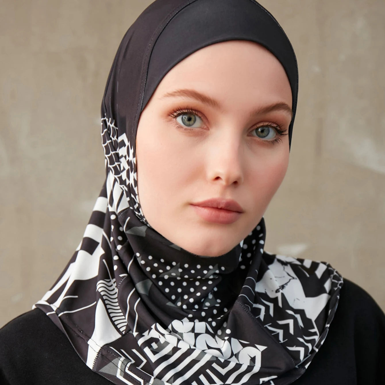 Sporty Muslim Inner Hijab Women Geometric Printing Pattern Instant Turban For Ladies Head Wrap Headband Header Model.