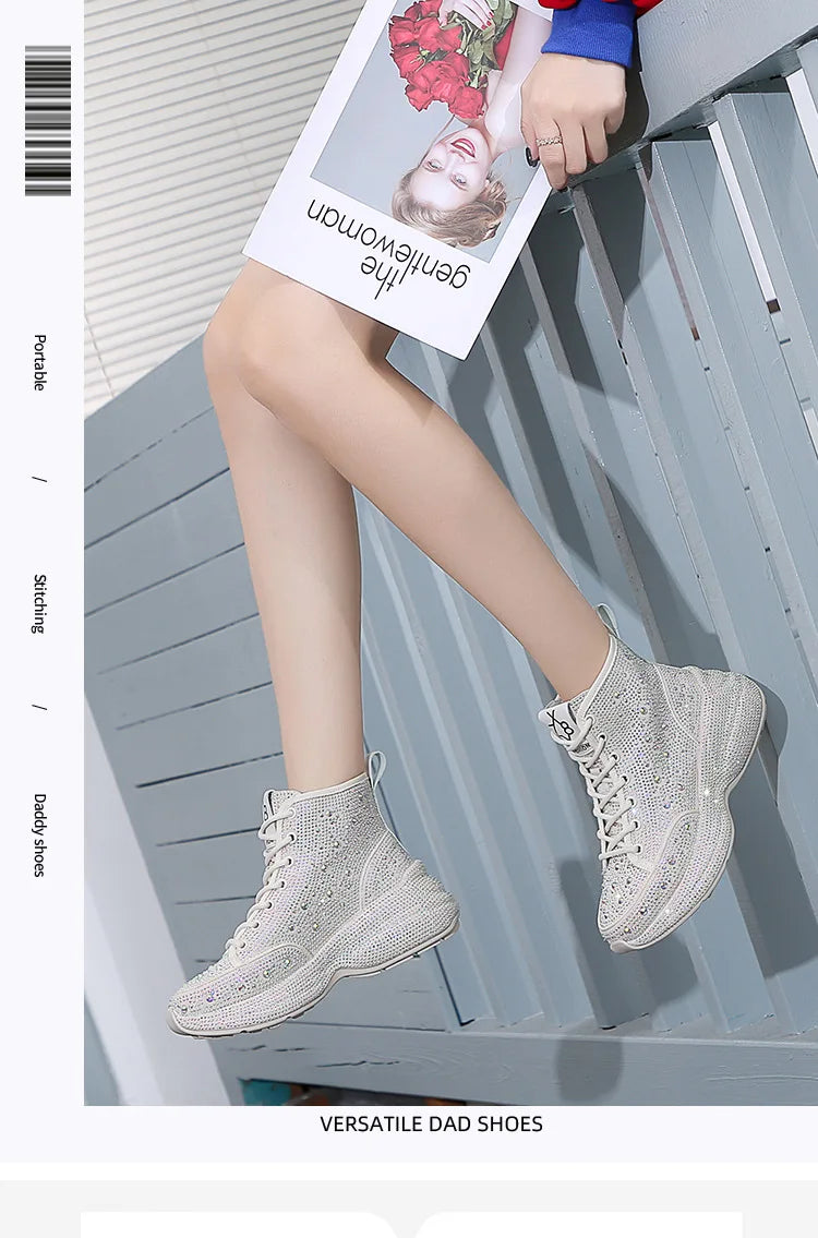 2025 Shiny Rhinestones Thick Sole Autumn Winter Short Ankle Women Boots Women's Shoes for Woman Booties Boots for Women.