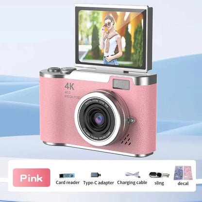 Digital Camera 4K 48MP Photography Camera Video Camcorder Rechargeable Cameras 180° Flip Screen Camcorder For Kid Adult Beginner.