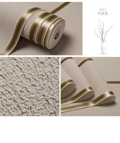 Hirschhaut Samt horizontal gestreifte Tapete Wohnzimmer Schlafzimmer gestreifte Film- und Fernsehwand 3D-Relief verdickte Tapete