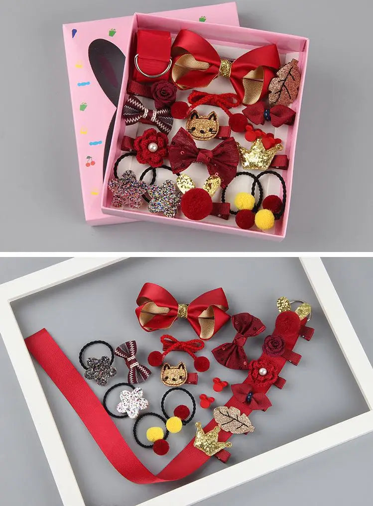18 Pcs Hair Clip Set Cute Hair Accessories Girl Cartoon Hair Clip Headwear Bow Flower Animal Hairpin Hair Ring Box Not Included