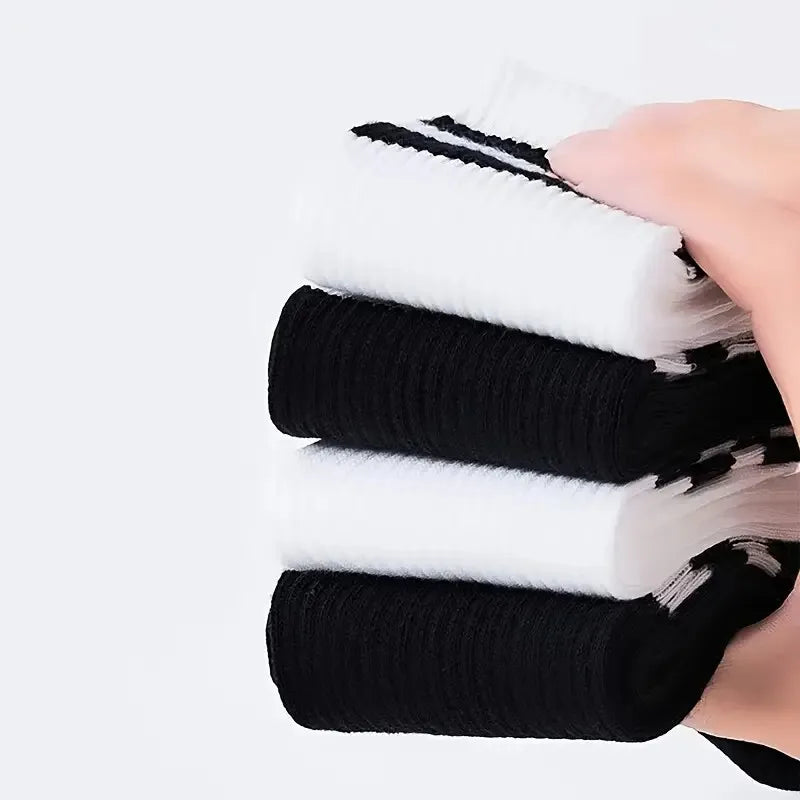 5/10/20 Pairs Neutral Solid Color Round Neck Socks Spring Autumn Sweat Absorbing Breathable Comfortable All-season Sports Socks.