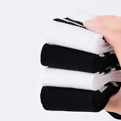 5/10/20 Pairs Neutral Solid Color Round Neck Socks Spring Autumn Sweat Absorbing Breathable Comfortable All-season Sports Socks.