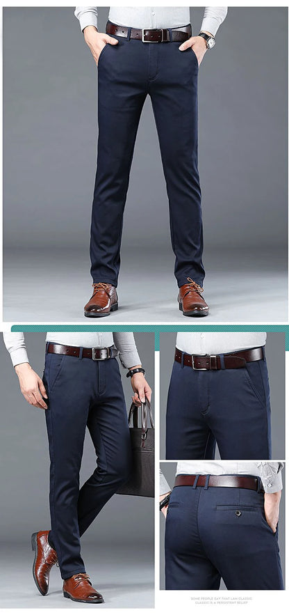 Summer Thin Men's Slim Suit Pants Fashion Business Casual Cotton Green Black Khaki Trousers Male Brand Clothing 30-40.
