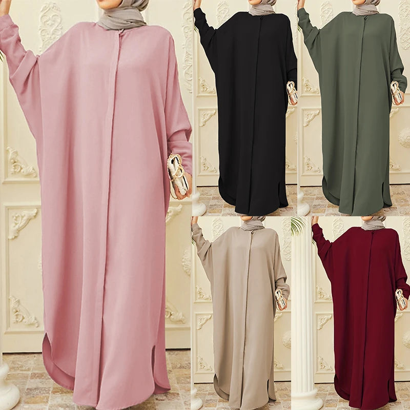 kebaya Ramadan Solid Batwing Sleeve Kaftan Abaya, Elegant Loose Split Maxi Length Dress, Women's Clothing.