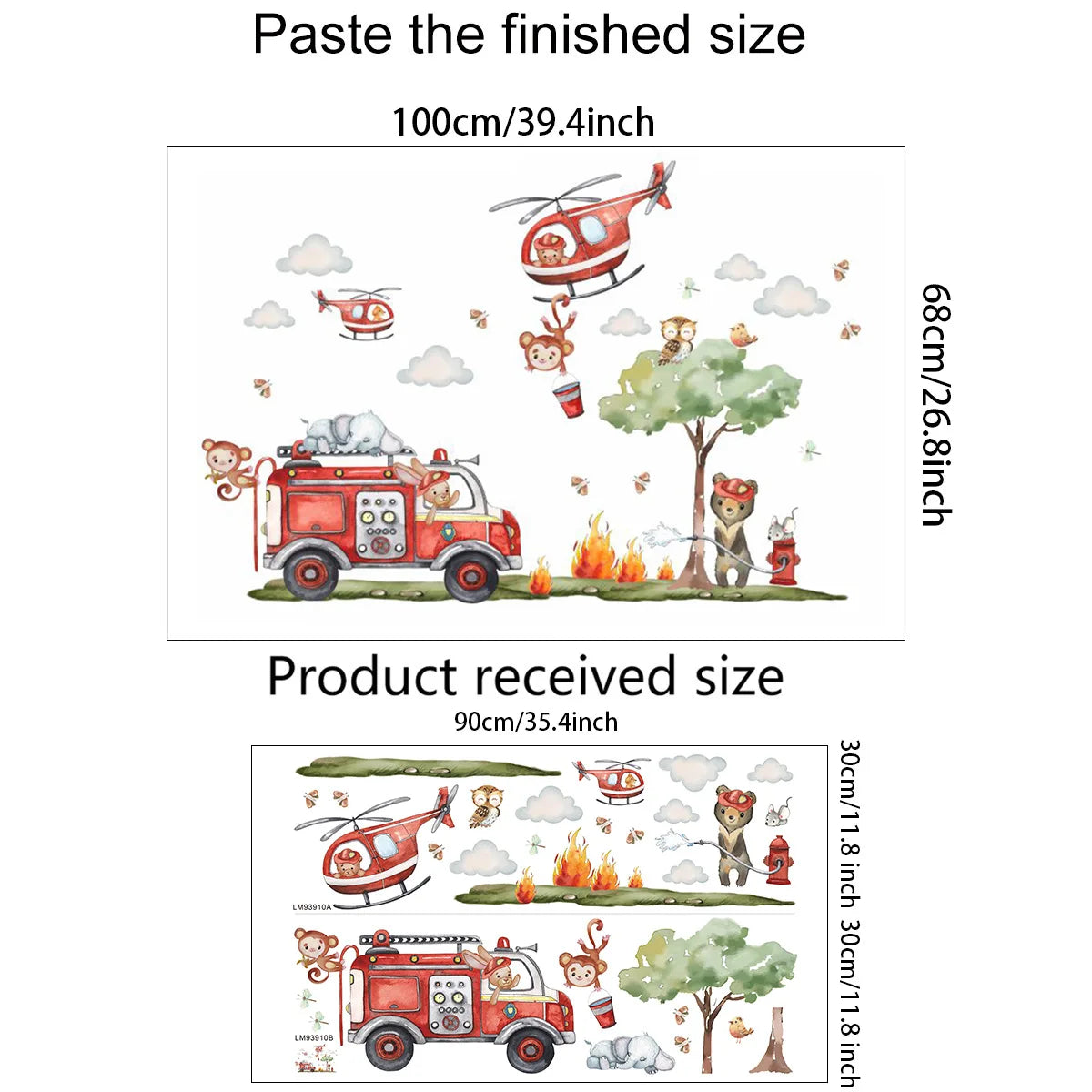 Creative cartoon animal firefighters sticker for living room kids room decoration self adhesive wall art decal.