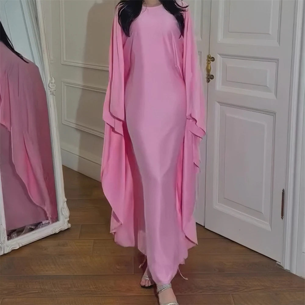 Eid glänzende Fledermaus Satin Abaya Dubai Luxus muslimische Abayas für Frauen Maxi Kaftan Kleid islamische Kleidung Kaftan Marocain Femme