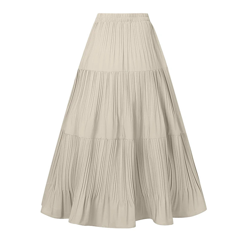 2025 ZANZEA Oversized Summer Maxi Skirts Women Elastic Waist Pleated Long Skirt Casual Solid Color High Waist Ruffled Skirts.