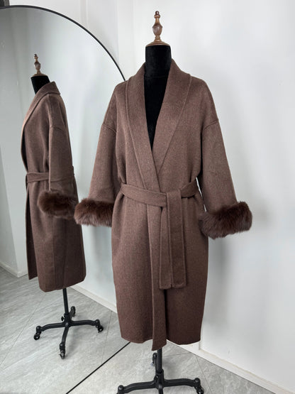 TARUXY Fuchspelz-Wollmäntel für Damen, kurzer Mantel, Bürodame, abnehmbarer, eleganter doppelseitiger Wollmantel, 2025, neue Strickjacke