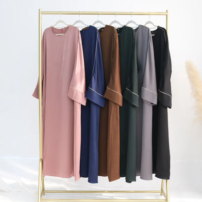 Ramadan Satin Abaya Damen Dubai Modest Dress Islam Muslim Kaftan black abayas For Women Kebaya Vestidos Robe Femme Musulmane.