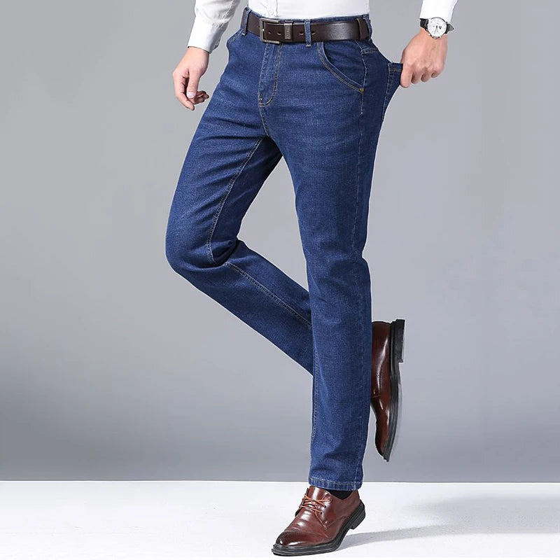 2024 Fashion Men Stretch Loose Straight Jeans Casual Elastic Slim Fit Denim Pants Male Brand Business Trousers Large size 38 40