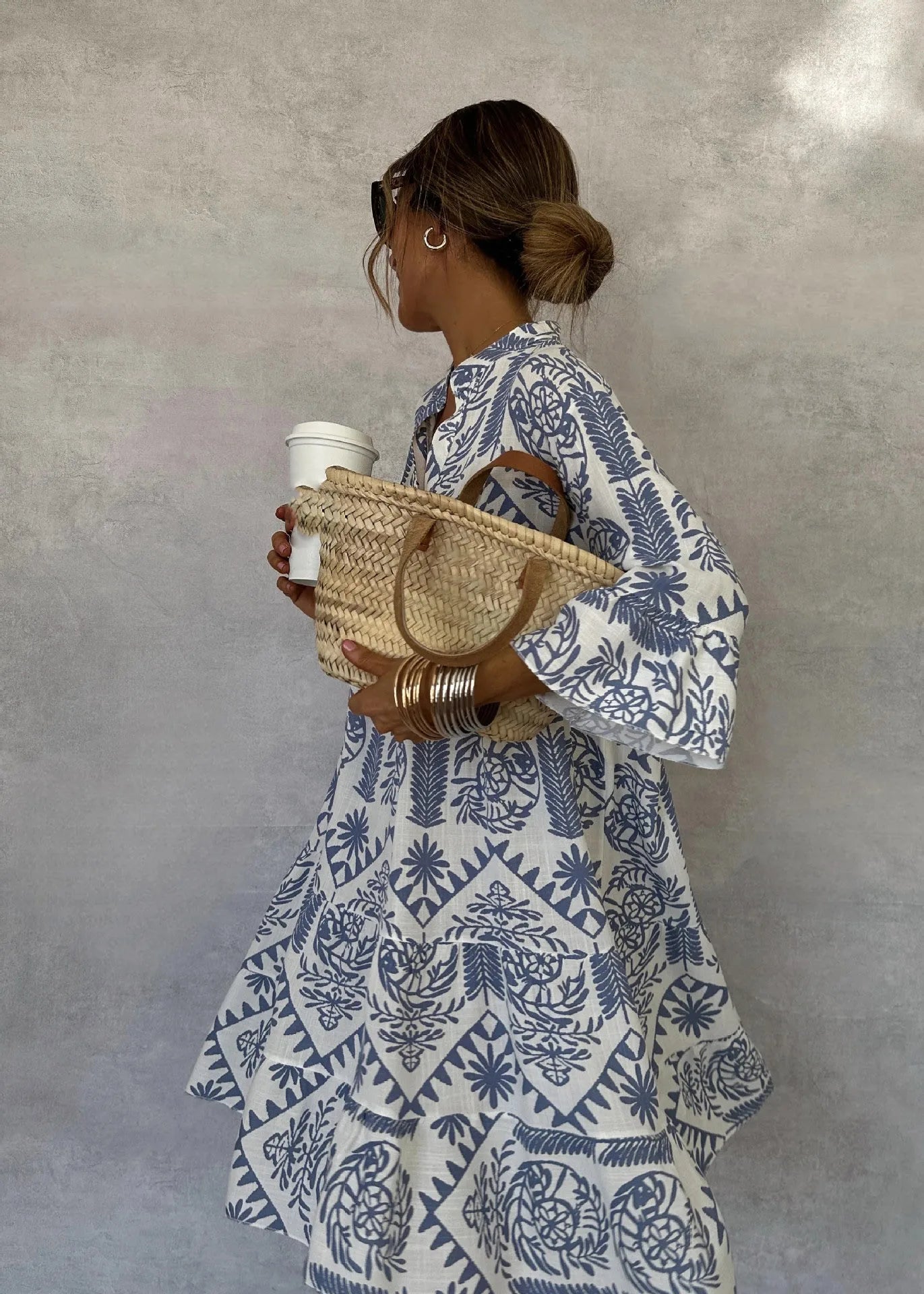 Neue Stil Casual Print Drei-viertel Hülse Hemd Kleid Für Frauen Sommer Mode V-ausschnitt Lose Urlaub Casual Kleider robe Femme.