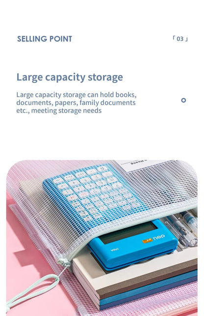 Zipper Mesh Bags A4/A5 Plastic Zipper Bags For Organizing Waterproof Clear Travel Bags Office Supplies Document，color random.