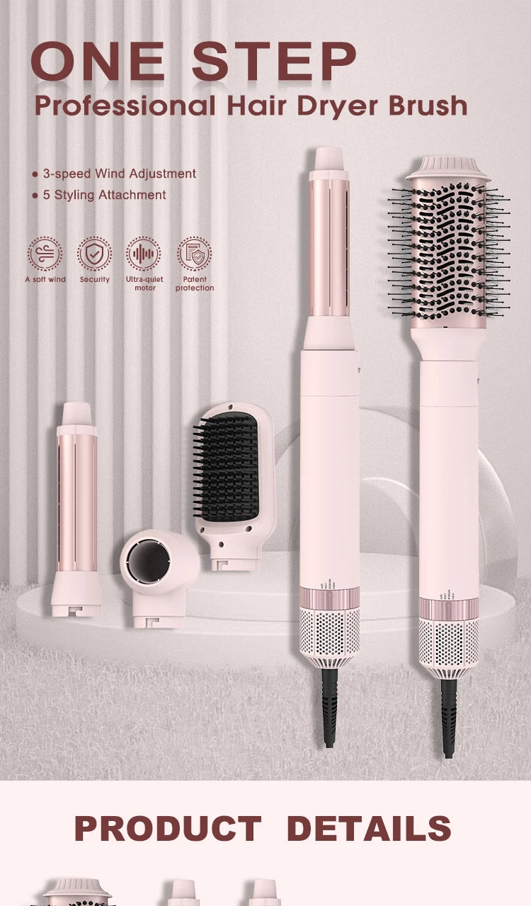 5in1 Hair Dryer Brush Curling Iron Hair Dryer Detachable Auto Wrap Curlers Fast Drying Electric Styling Hair Blower Brush.