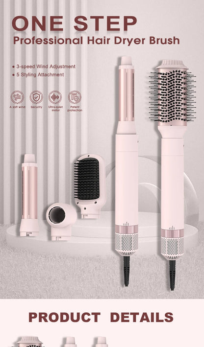 5in1 Hair Dryer Brush Curling Iron Hair Dryer Detachable Auto Wrap Curlers Fast Drying Electric Styling Hair Blower Brush.