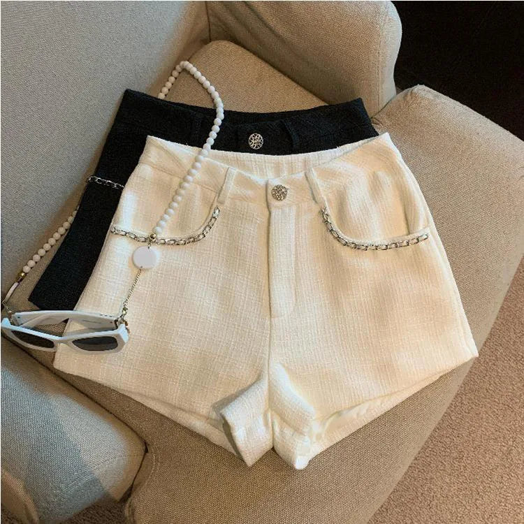 Fashion Tweed High Waist Women Shorts Autumn Winter Slim Office Woolen Black Shorts Women.