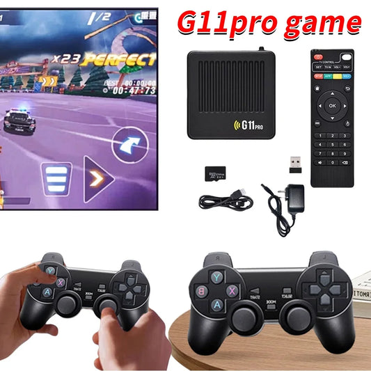 G11 Pro Retro Game Box Built in 10000+ Retro Games Plug and Play 4K HDMI-Compatible Output with 2.4G Wireless Dual Controllers.