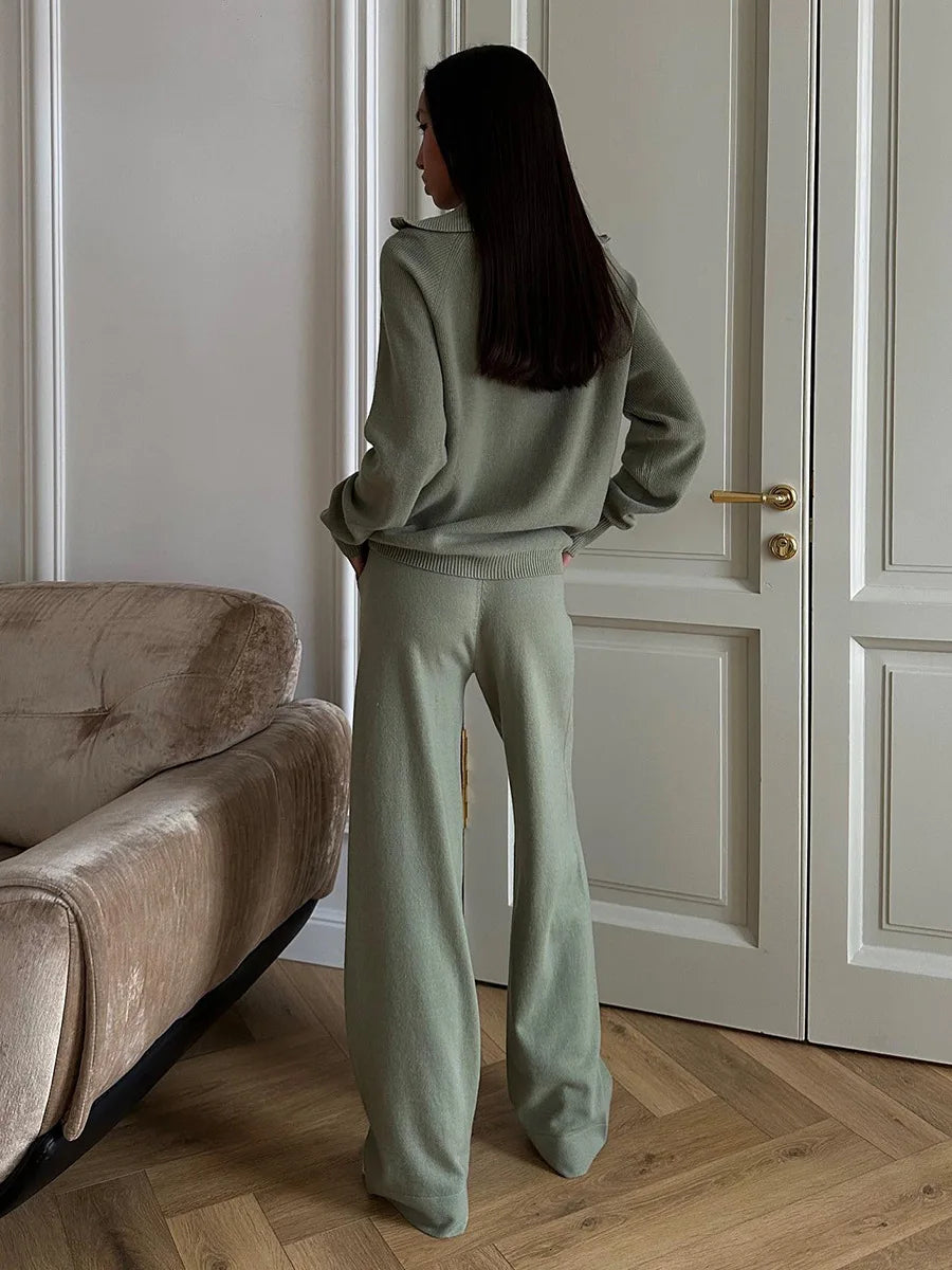 Tornova Zipper Strickjacke Pullover Anzug Weibliche Gestrickte Langarm Casual Mantel Breitbeinig Hosen Pullover frauen Zwei Stück Set