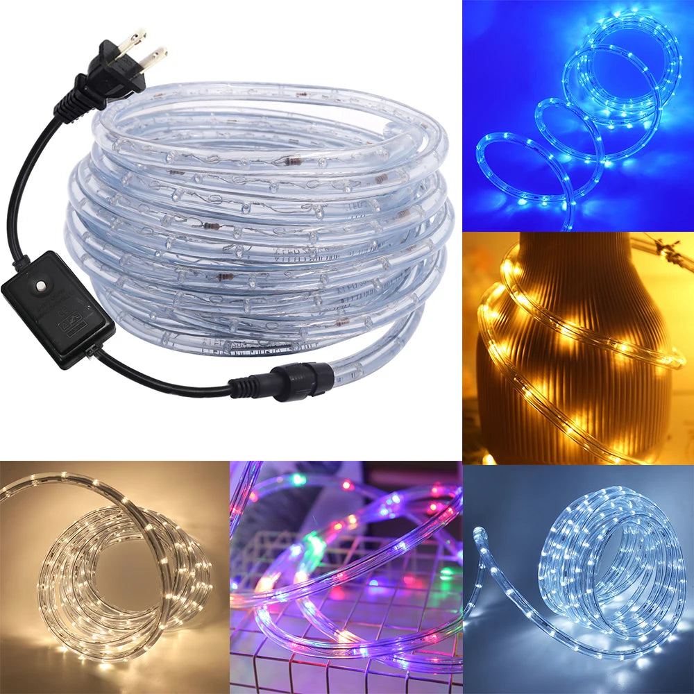 110V 220V Rainbow LED Round 2 Wire Srtip Light 30 36LED Yellow Red Blue Warm Outdoor Waterproof Christmas Party Decor EU US Plug.