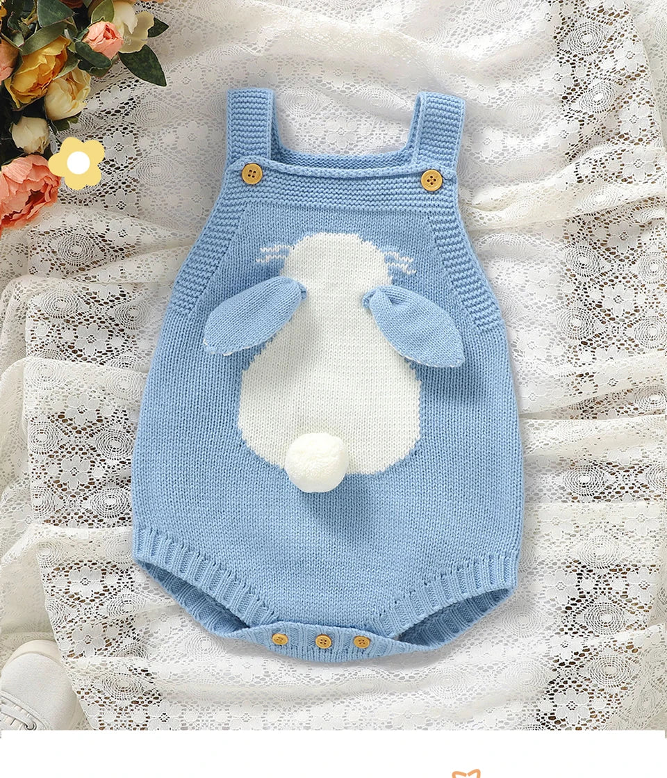 Baby Bodys Gestrickte Infant Mädchen Junge Sling Overall Ärmel Neugeborenen Kind Kleidung Niedlichen Cartoon Bunny 0-18M Overalls mode.
