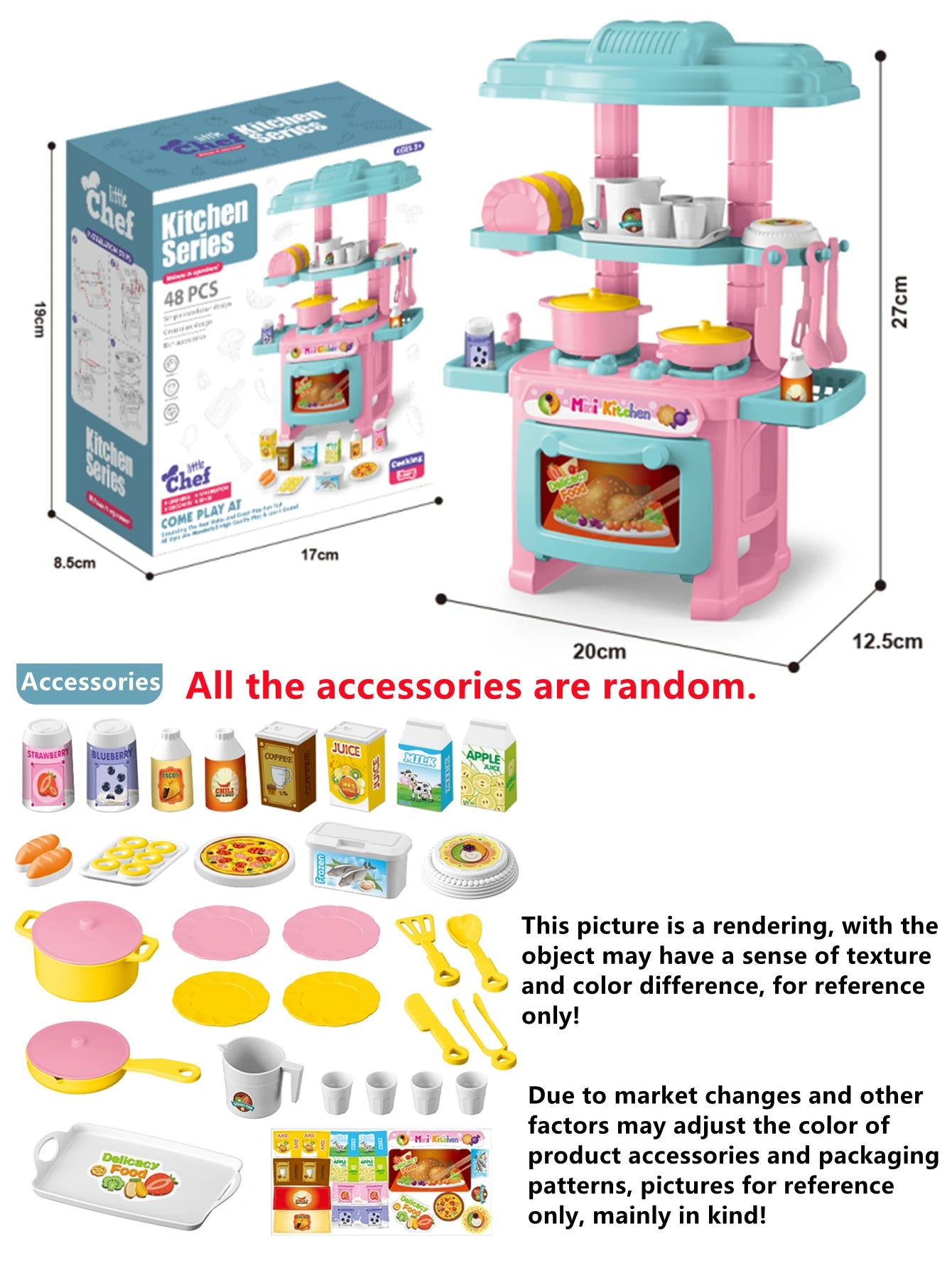 Kitchen Playset Toys, 2 Color Random Play Food Set Accessories Play Sink & Oven, Toddler Kitchen Mini Cutting for Boys and Girls.