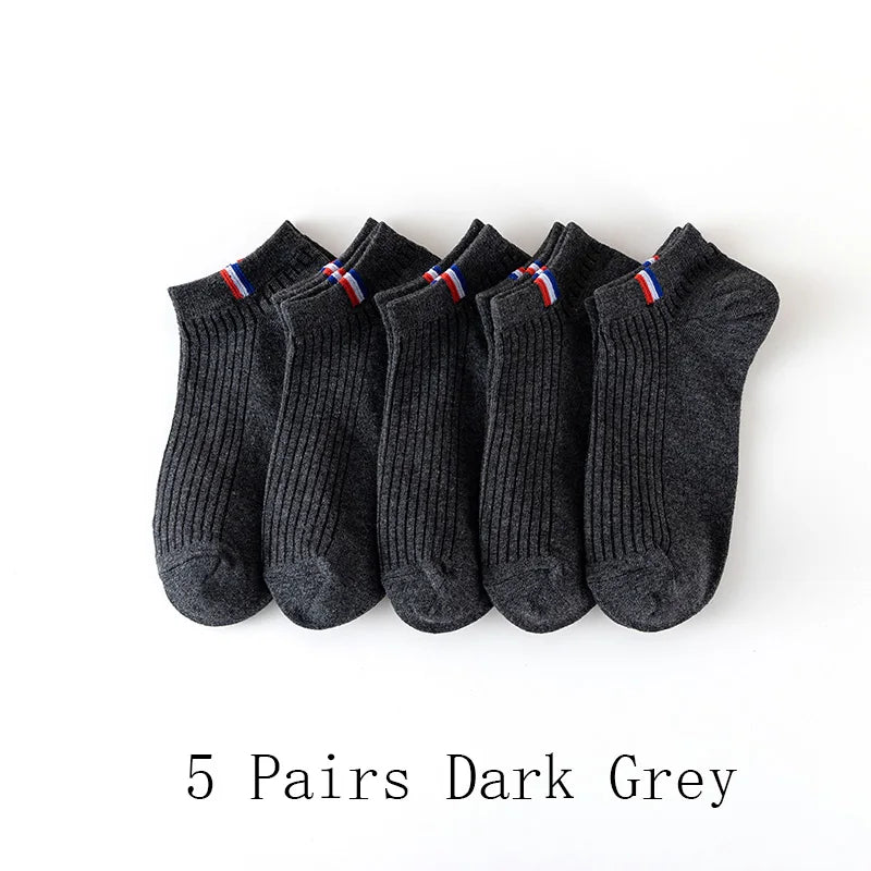 5 Pairs Of Thin Summer Blending Boat Socks Plain Color Mens Casual Socks Breathable Sweat Absorbing Calibration Socks.