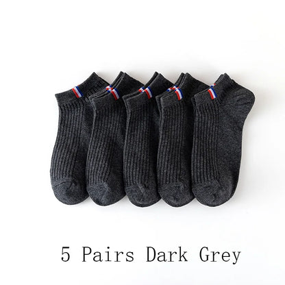 5 Pairs Of Thin Summer Blending Boat Socks Plain Color Mens Casual Socks Breathable Sweat Absorbing Calibration Socks.