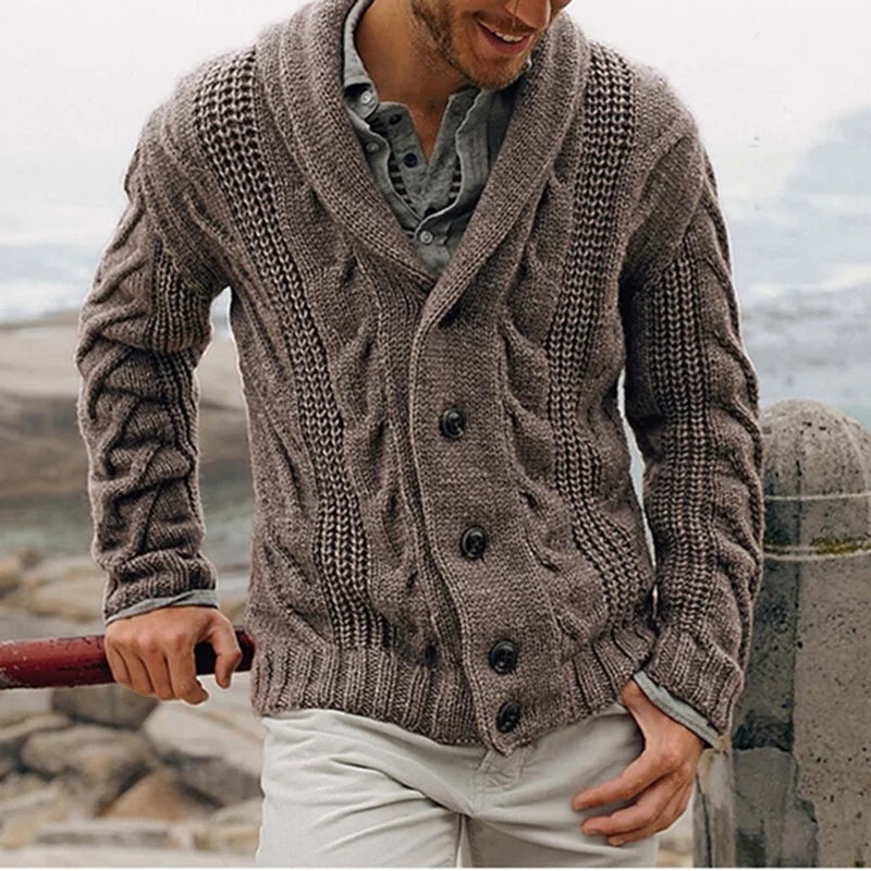 Knitted cardigan men's single-breasted loose models coarse needle sweater men's spring and fall outer wear.