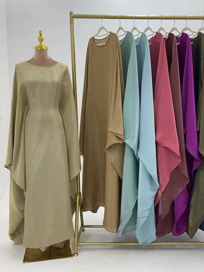 Ramadan Satin Abaya Islam Muslim Summer Batwing Sleeve Maxi Dress Kebaya Abayas For Women Kaftan Robe Musulmane Femme Vestidos.