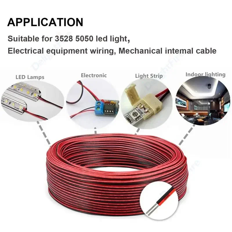12V Red Black Hookup Wire 2 Pin Automotive Flat Cable LED Extension Wires For Doorbell LED Ribbon Lamp Tape Lighting Speakers.