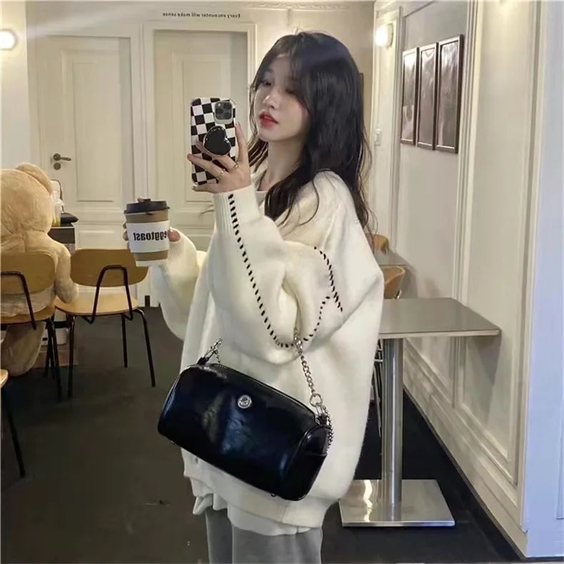 Women's Sweater Coat In Autumn and Winter V-neck Sweaters Jacket To Keep Warm and Loose Wild Academic Style Chic Cardigan.