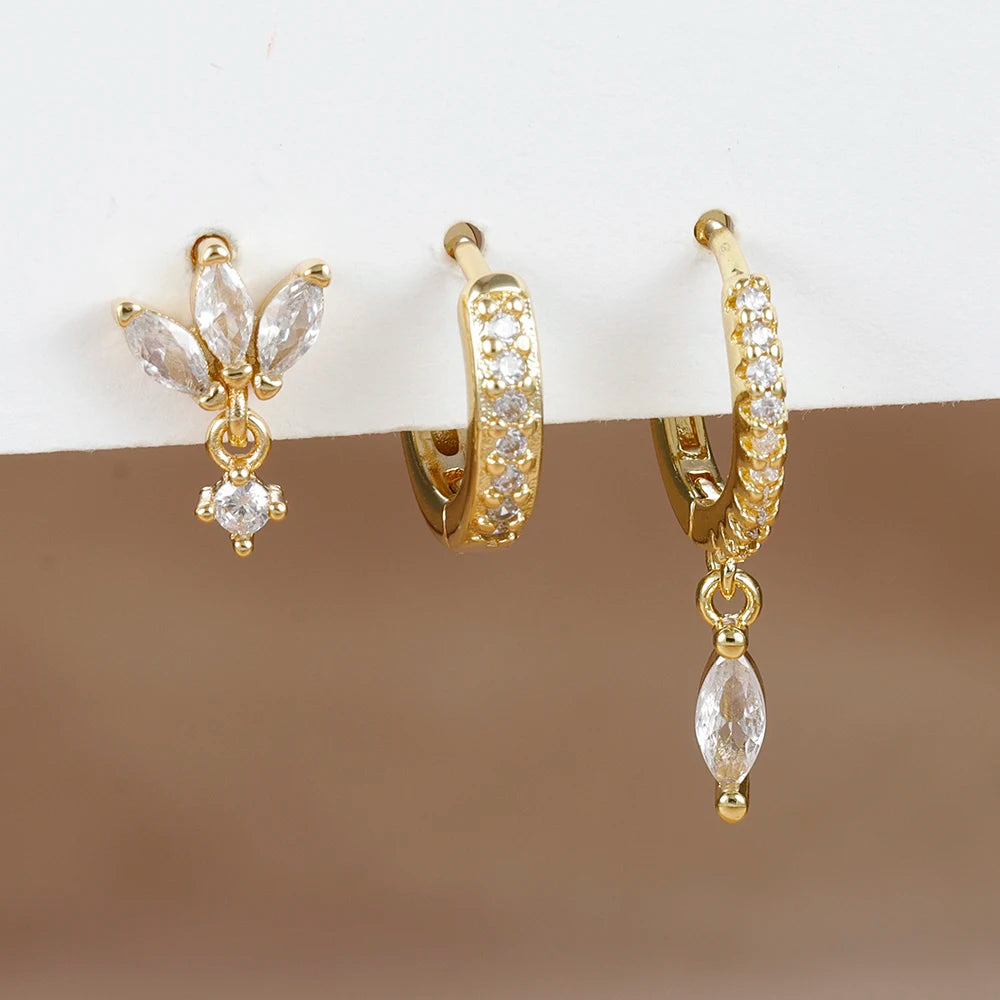 3PCS Fashion Horse eyes Pendant Piercing Earrings Set For Women Stainless Steel Zircon Ear Studs Earring Trendy Jewelry aretes.