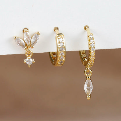 3PCS Fashion Horse eyes Pendant Piercing Earrings Set For Women Stainless Steel Zircon Ear Studs Earring Trendy Jewelry aretes.