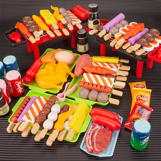 Baby Dress Up Kitchen Toys BBQ Set Kids Simulated BBQ Cookware Cooking Simulated Food Cosplay Educational Gift Toys.